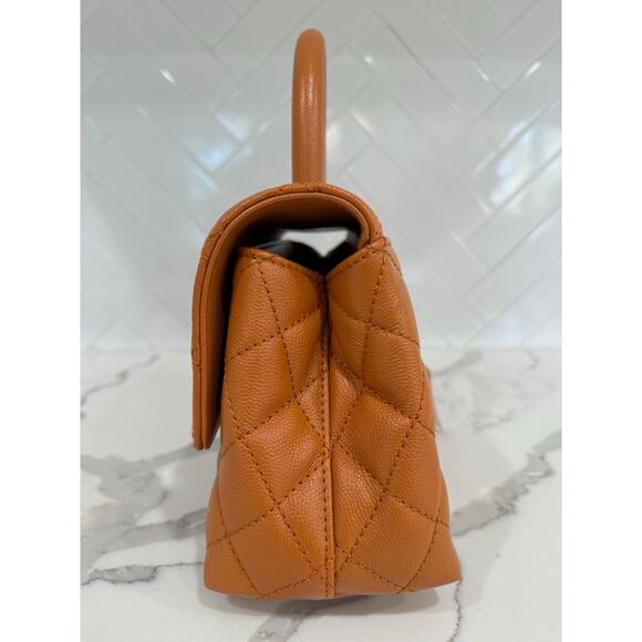 Chanel 21A Caramel Brown Caviar Mini Small Coco Handle CC Quilted Chain Flap Bag - Picture 12 of 16